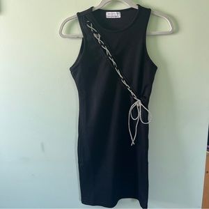 Urban Outfitters Black Ribbed Tank Mini Dress With Crystal Lace Up